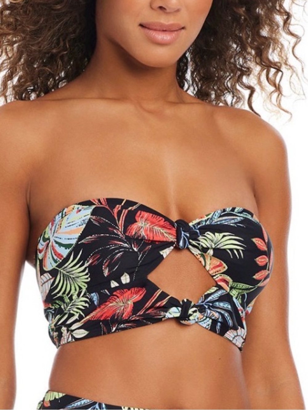 Bar III Swept Away Black Tropical Twist Bikini Top